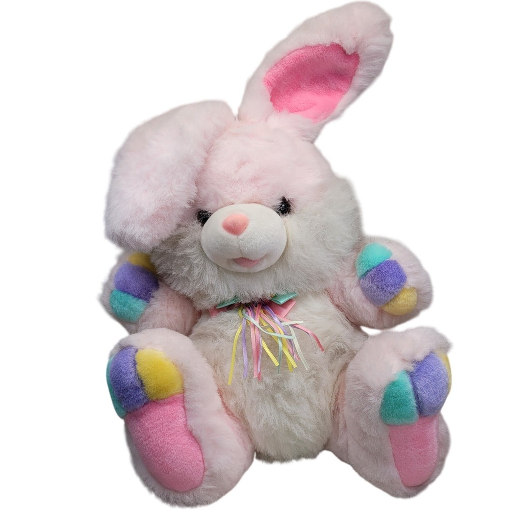TB Trading Pink Easter Bunny Plush Stuffed Animal Long Hair Pastel Rainbow Paws